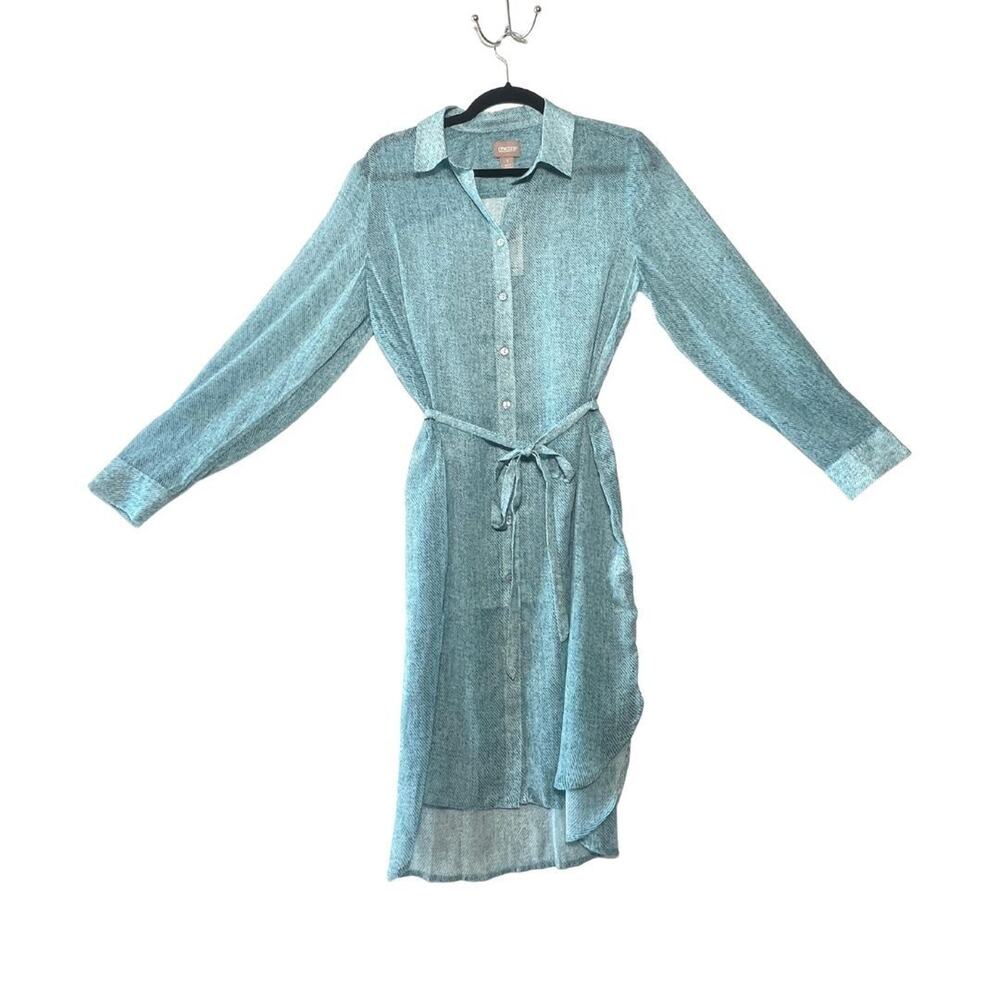 Blue Stripe L/S Dress Cover Up Long Sleeve Chiffon Tie Belted sz 1 Chico's NWT
